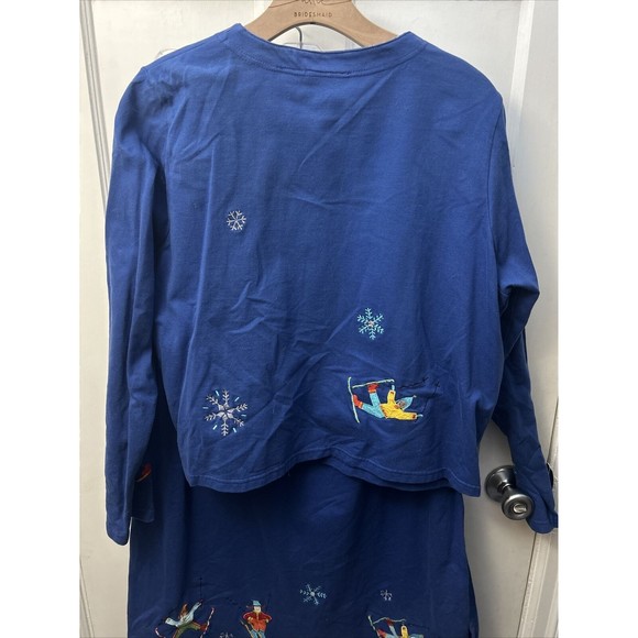 Vintage Michael Simon Women’s XL Skiing Embroidered Cardigan and Skirt SET Blue - Picture 4 of 11